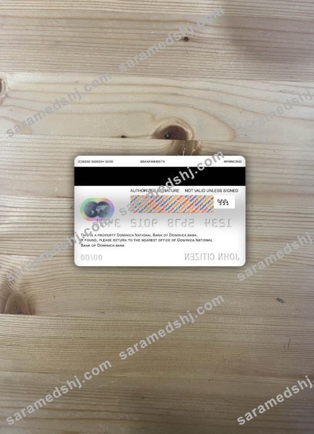 Dominica National bank of dominica bank master debit card photolook back